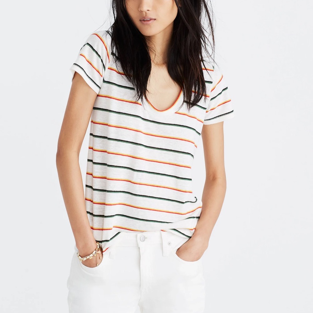 Madewell City Tee in Walcott Stripe Women’s Size Small White and Multicolored